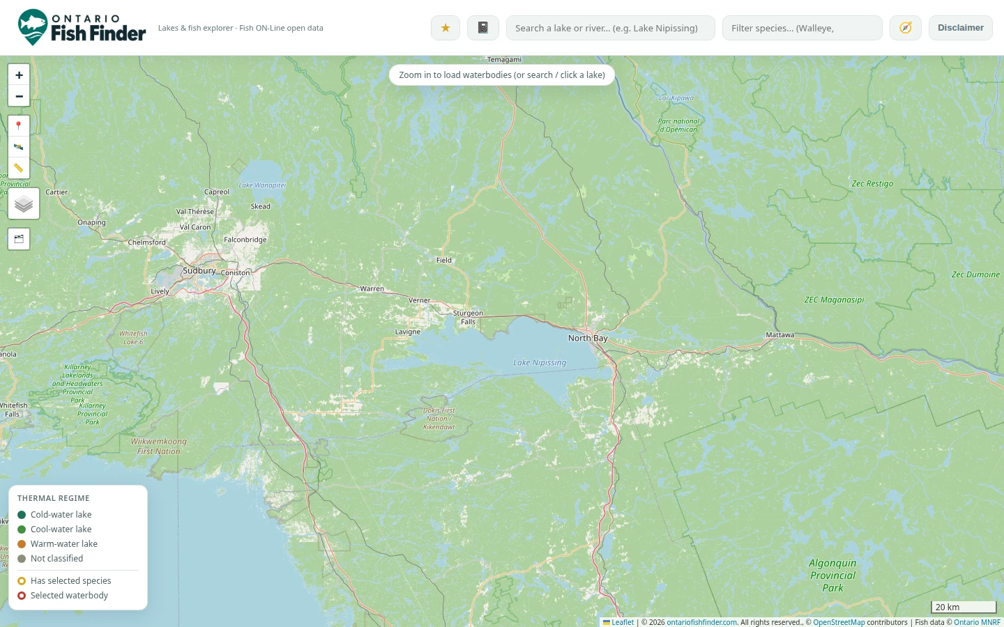 Ontario Fish Finder map showing the Lake Nipissing area
